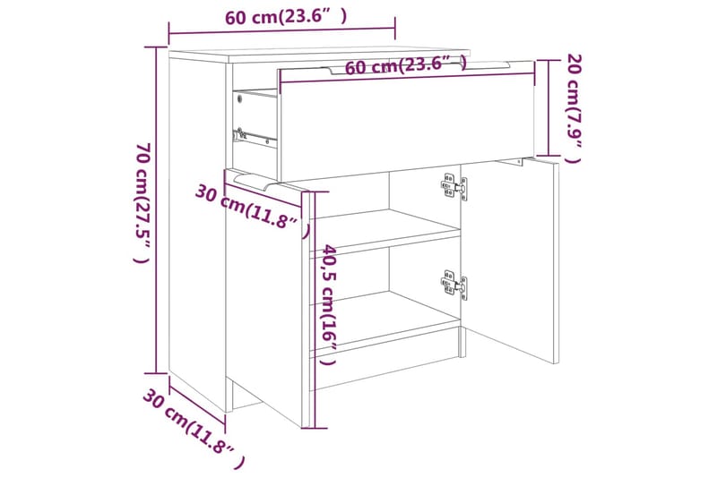 beBasic Skänk rökfärgad ek 60x30x70 cm konstruerat trä - Förvaring - Förvaringsmöbler - Skänkar & sideboards