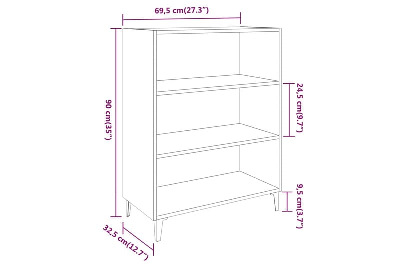 beBasic Skänk rökfärgad ek 69,5x32,5x90 cm konstruerat trä - Förvaring - Förvaringsmöbler - Skänkar & sideboards