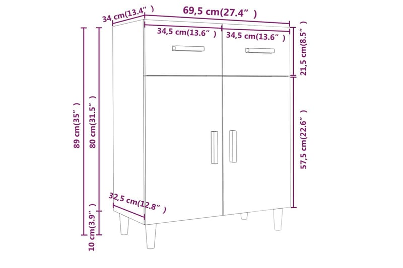 beBasic Skänk rökfärgad ek 69,5x34x89 cm konstruerat trä - Förvaring - Förvaringsmöbler - Skänkar & sideboards