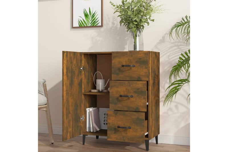 beBasic Skänk rökfärgad ek 69,5x34x90 cm konstruerat trä - Förvaring - Förvaringsmöbler - Skänkar & sideboards