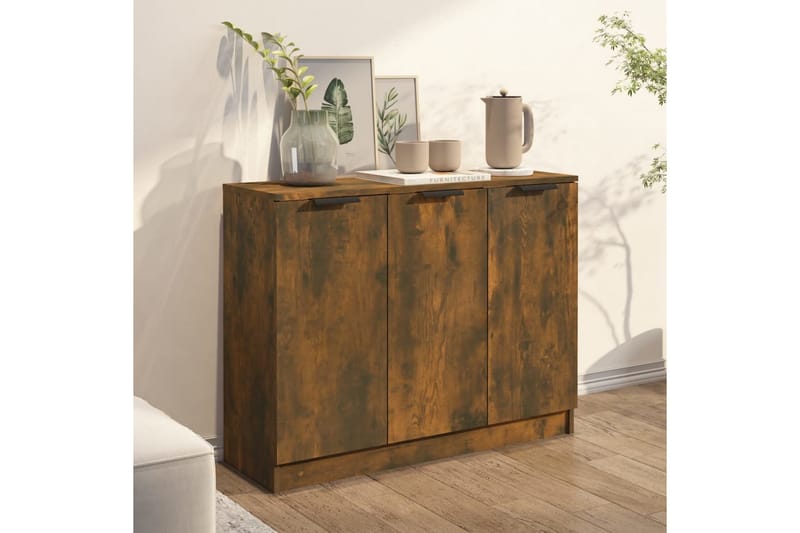 beBasic Skänk rökfärgad ek 90,5x30x70 cm konstruerat trä - Förvaring - Förvaringsmöbler - Skänkar & sideboards