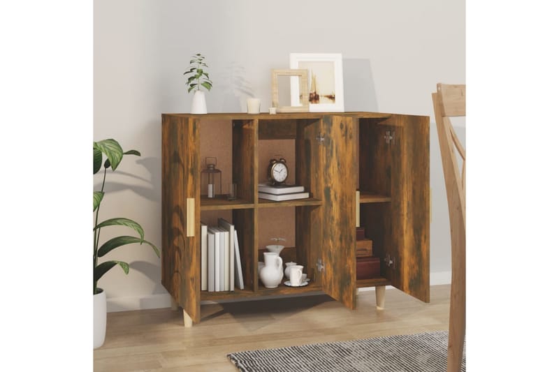 beBasic Skänk rökfärgad ek 90x34x80 cm konstruerat trä - Förvaring - Förvaringsmöbler - Skänkar & sideboards