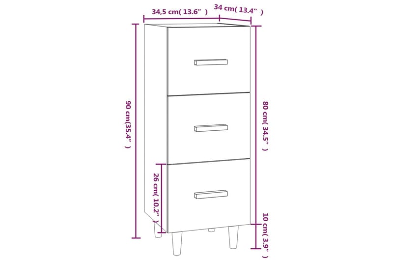 beBasic Skänk sonoma-ek 34,5x34x90 cm konstruerat trä - Förvaring - Förvaringsmöbler - Skänkar & sideboards