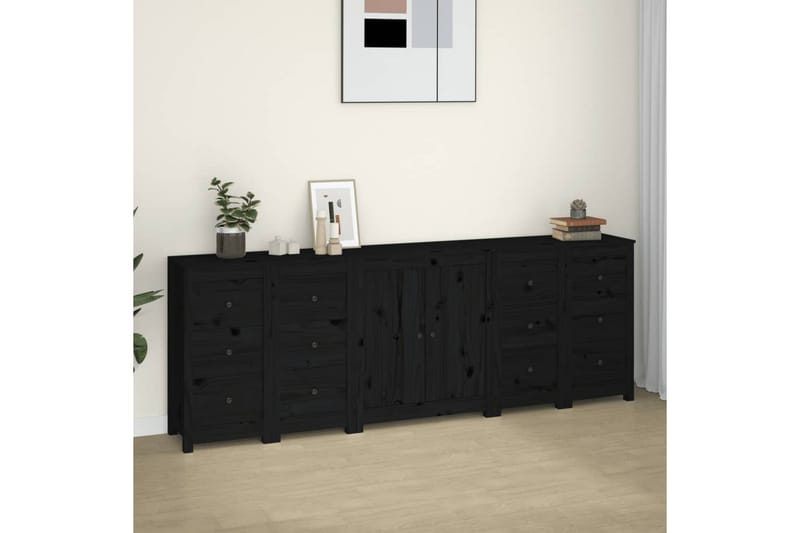 beBasic Skänk svart 230x35x80 cm massiv furu - Förvaring - Förvaringsmöbler - Skänkar & sideboards