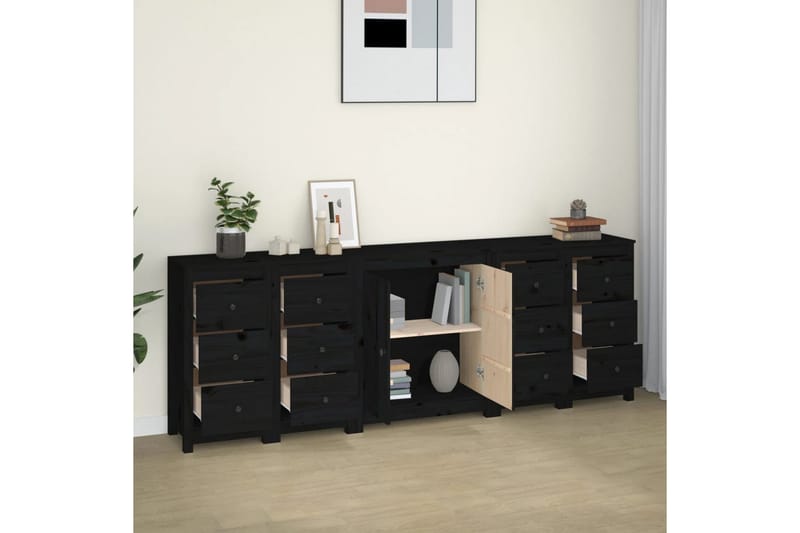 beBasic Skänk svart 230x35x80 cm massiv furu - Förvaring - Förvaringsmöbler - Skänkar & sideboards