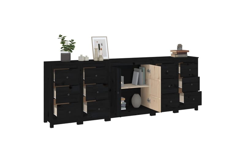 beBasic Skänk svart 230x35x80 cm massiv furu - Förvaring - Förvaringsmöbler - Skänkar & sideboards