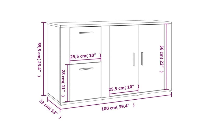 beBasic Skänk vit 100x33x59,5 cm konstruerat trä - Förvaring - Förvaringsmöbler - Skänkar & sideboards