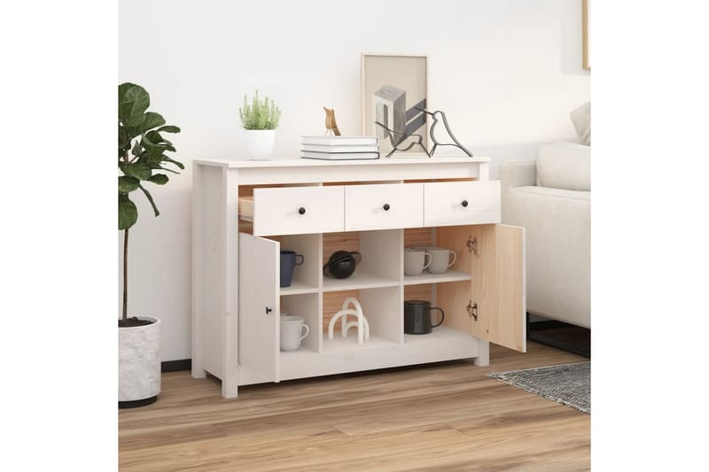 beBasic Skänk vit 100x35x74,5 cm massiv furu - Förvaring - Förvaringsmöbler - Skänkar & sideboards