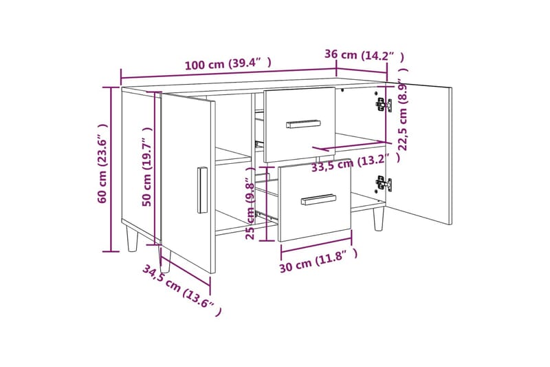 beBasic Skänk vit 100x36x60 cm konstruerat trä - Förvaring - Förvaringsmöbler - Skänkar & sideboards