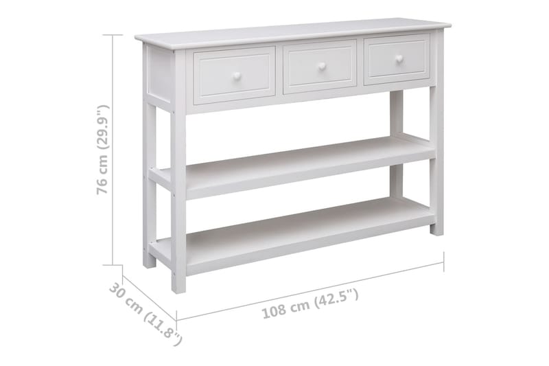 beBasic Skänk vit 108x30x76 cm massivt kejsarträ - Förvaring - Förvaringsmöbler - Skänkar & sideboards