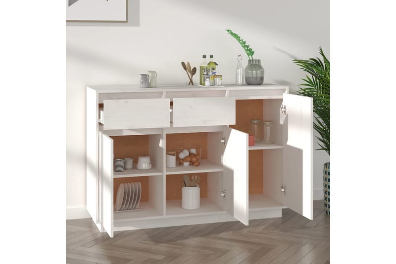 beBasic Skänk vit 110x34x75 cm massiv furu - Förvaring - Förvaringsmöbler - Skänkar & sideboards