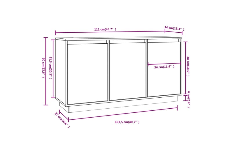 beBasic Skänk vit 111x34x60 cm massiv furu - Förvaring - Förvaringsmöbler - Skänkar & sideboards