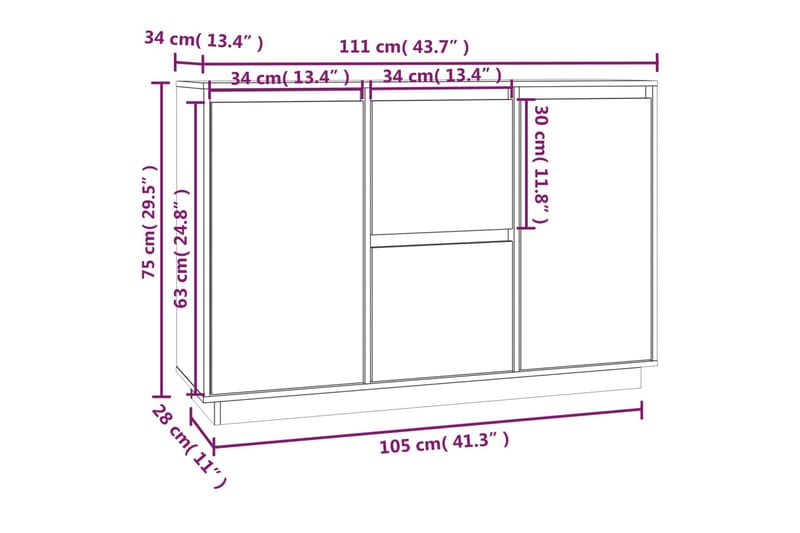 beBasic Skänk vit 111x34x75 cm massiv furu - Förvaring - Förvaringsmöbler - Skänkar & sideboards