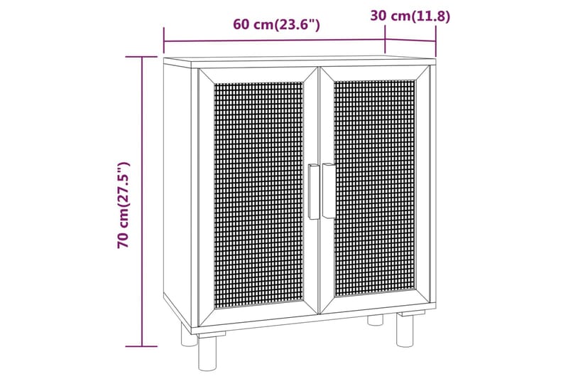 beBasic Skänk vit 60x30x70 cm massiv furu och naturlig rotting - Förvaring - Förvaringsmöbler - Skänkar & sideboards