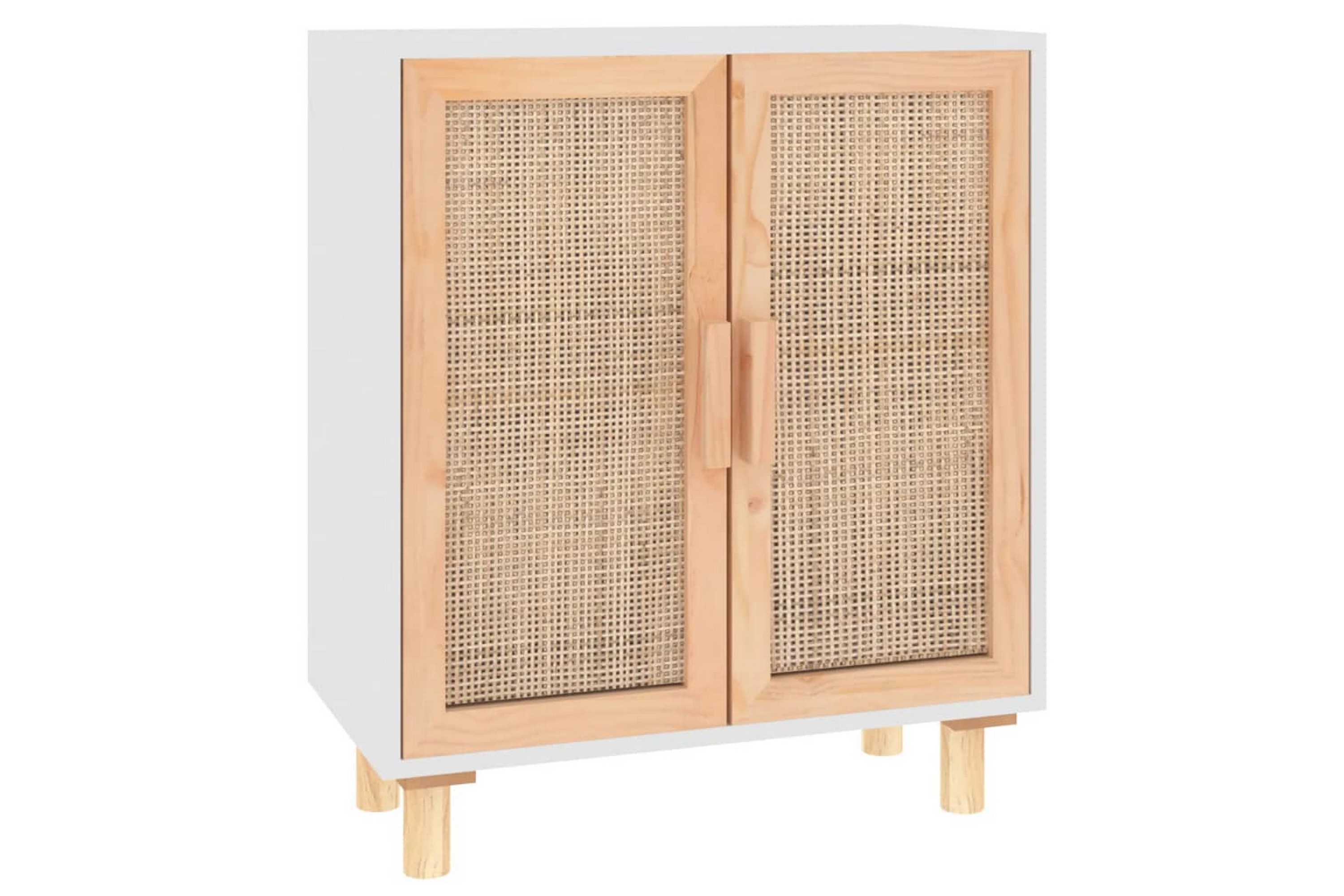 beBasic Skänk vit 60x30x70 cm massiv furu och naturlig rotting –