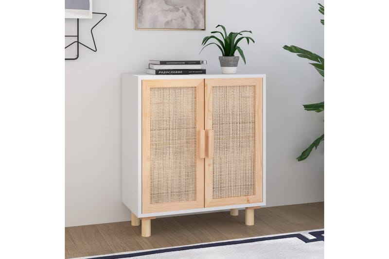 beBasic Skänk vit 60x30x70 cm massiv furu och naturlig rotting - Förvaring - Förvaringsmöbler - Skänkar & sideboards