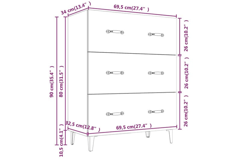 beBasic Skänk vit 69,5x34x90 cm konstruerat trä - Förvaring - Förvaringsmöbler - Skänkar & sideboards