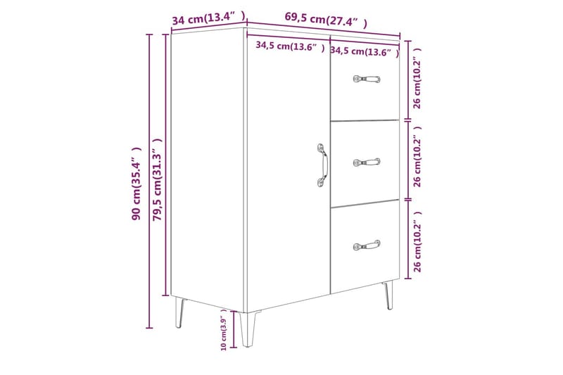 beBasic Skänk vit 69,5x34x90 cm konstruerat trä - Förvaring - Förvaringsmöbler - Skänkar & sideboards