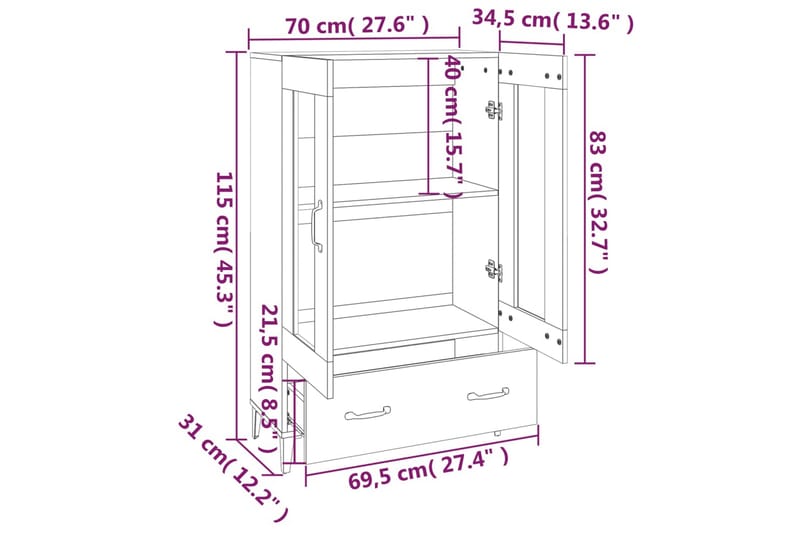 beBasic Skänk vit 70x31x115 cm konstruerat trä - Förvaring - Förvaringsmöbler - Skänkar & sideboards