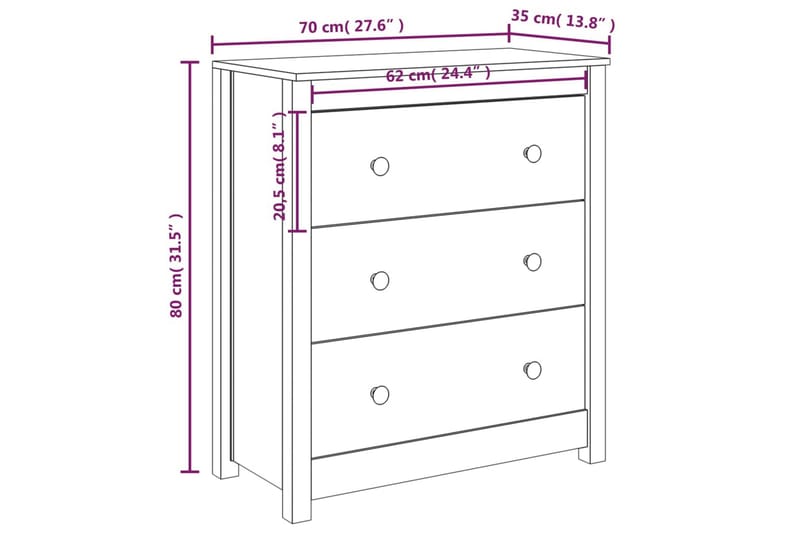 beBasic Skänk vit 70x35x80 cm massiv furu - Förvaring - Förvaringsmöbler - Skänkar & sideboards