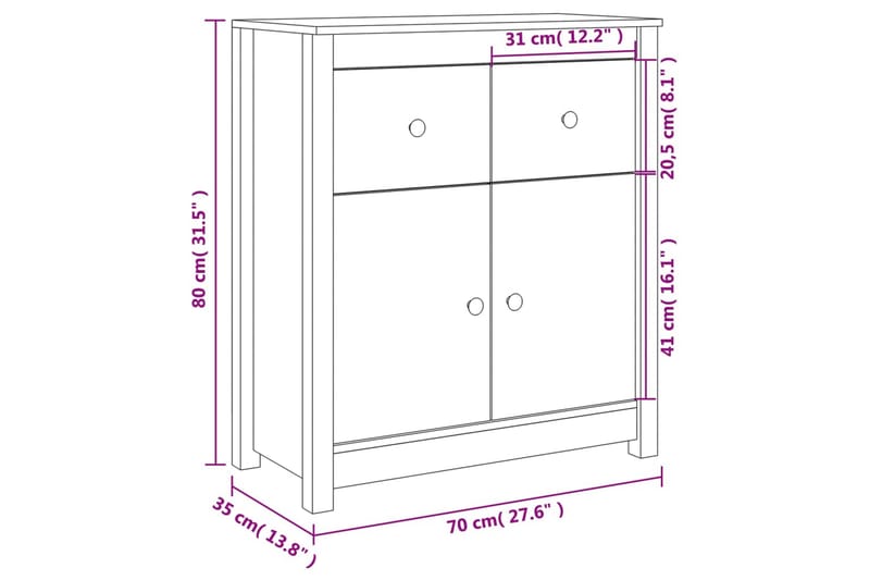 beBasic Skänk vit 70x35x80 cm massiv furu - Förvaring - Förvaringsmöbler - Skänkar & sideboards