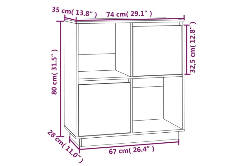 beBasic Skänk vit 74x35x80 cm massiv furu - Förvaring - Förvaringsmöbler - Skänkar & sideboards