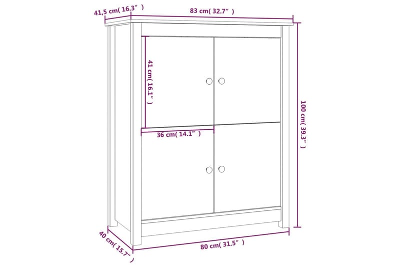 beBasic Skänk vit 83x41,5x100 cm massiv furu - Förvaring - Förvaringsmöbler - Skänkar & sideboards