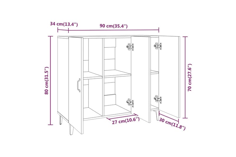 beBasic Skänk vit 90x34x80 cm konstruerat trä - Förvaring - Förvaringsmöbler - Skänkar & sideboards