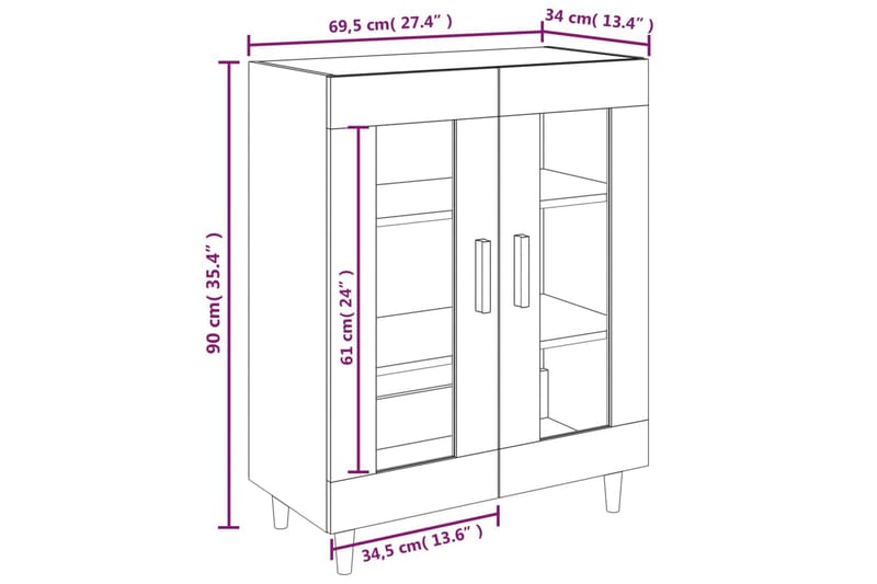 beBasic Skänk vit högglans 69,5x34x90 cm konstruerat trä - Förvaring - Förvaringsmöbler - Skänkar & sideboards