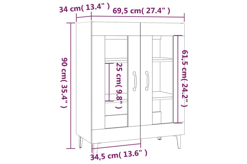 beBasic Skänk vit högglans 69,5x34x90 cm konstruerat trä - Förvaring - Förvaringsmöbler - Skänkar & sideboards