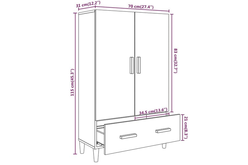 beBasic Skänk vit högglans 70x31x115 cm konstruerat trä - Förvaring - Förvaringsmöbler - Skänkar & sideboards