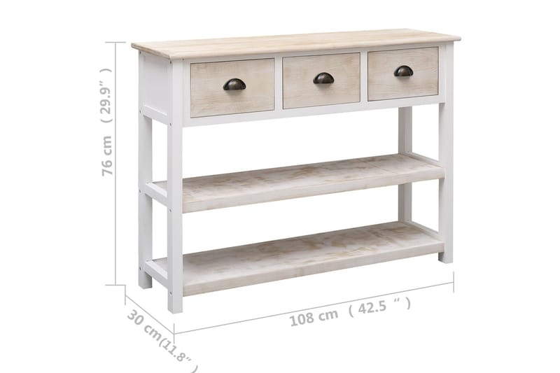 beBasic Skänk vit och brun 108x30x76 cm massivt kejsarträ - Förvaring - Förvaringsmöbler - Skänkar & sideboards