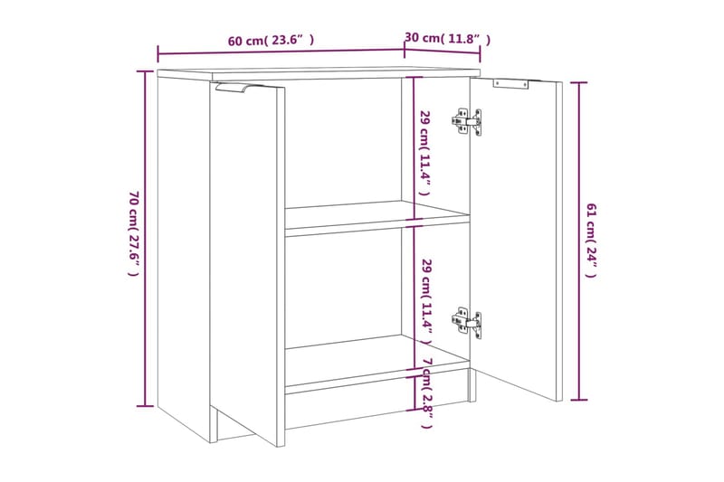 beBasic Skänkar 2 st grå sonoma 60x30x70 cm konstruerat trä - Förvaring - Förvaringsmöbler - Skänkar & sideboards