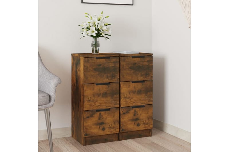 beBasic Skänkar 2 st rökfärgad ek 30x30x70 cm konstruerat trä - Förvaring - Förvaringsmöbler - Skänkar & sideboards