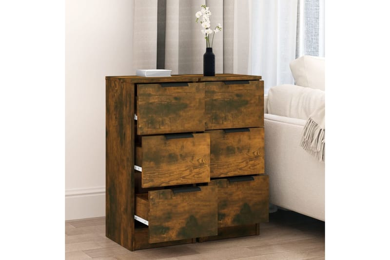 beBasic Skänkar 2 st rökfärgad ek 30x30x70 cm konstruerat trä - Förvaring - Förvaringsmöbler - Skänkar & sideboards