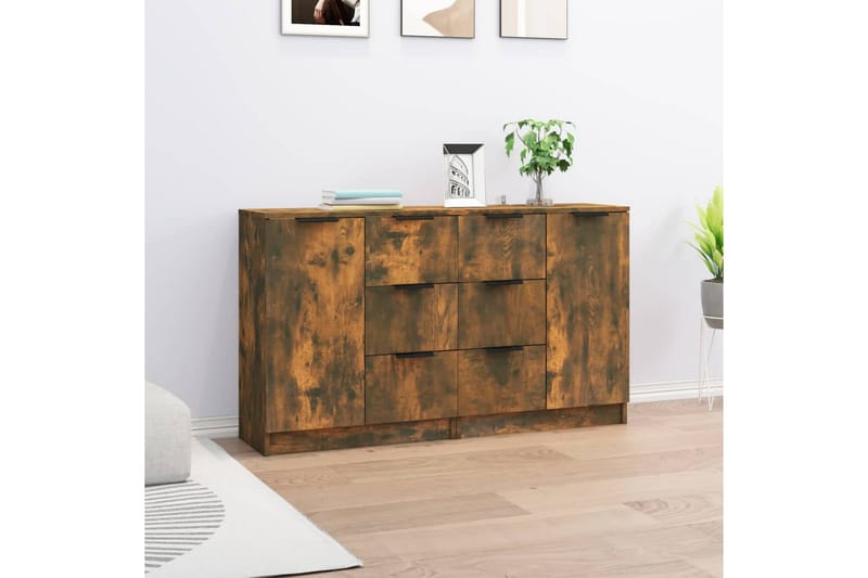 beBasic Skänkar 2 st rökfärgad ek 60x30x70 cm konstruerat trä - Förvaring - Förvaringsmöbler - Skänkar & sideboards