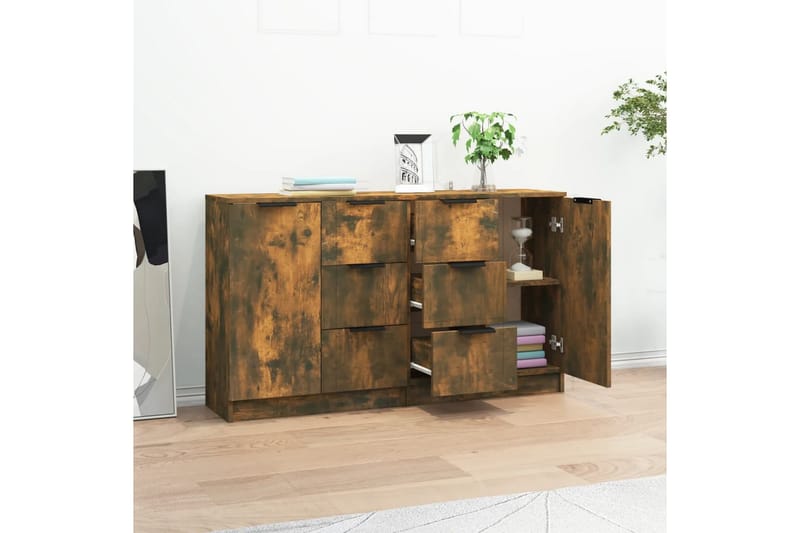 beBasic Skänkar 2 st rökfärgad ek 60x30x70 cm konstruerat trä - Förvaring - Förvaringsmöbler - Skänkar & sideboards