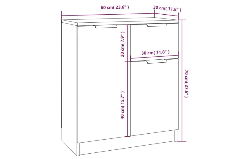 beBasic Skänkar 2 st vit 60x30x70 cm konstruerat trä - Förvaring - Förvaringsmöbler - Skänkar & sideboards