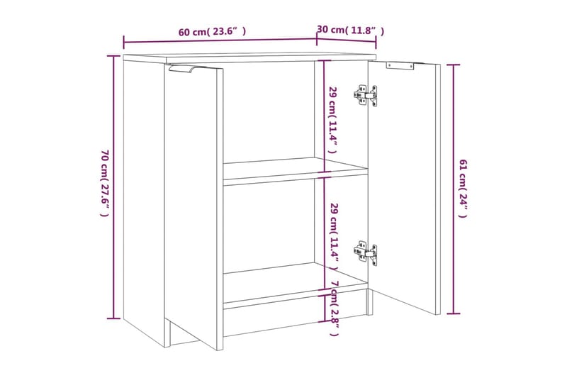 beBasic Skänkar 2 st vit högglans 60x30x70 cm konstruerat trä - Förvaring - Förvaringsmöbler - Skänkar & sideboards