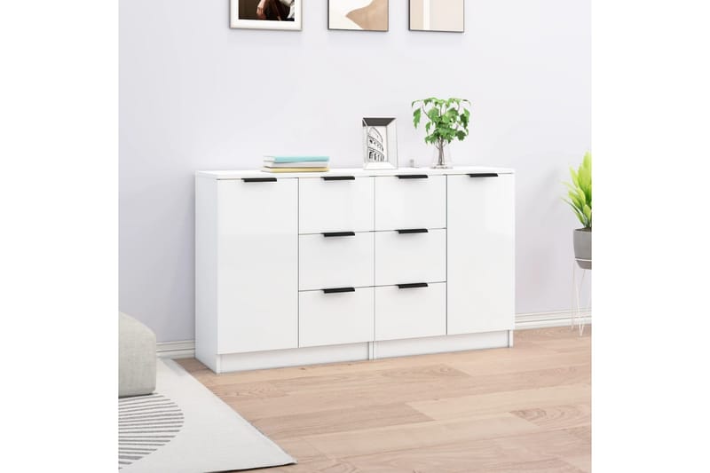 beBasic Skänkar 2 st vit högglans 60x30x70 cm konstruerat trä - Förvaring - Förvaringsmöbler - Skänkar & sideboards