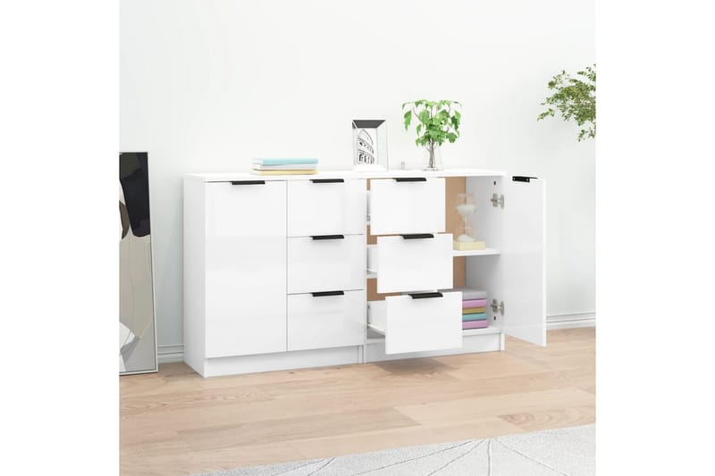 beBasic Skänkar 2 st vit högglans 60x30x70 cm konstruerat trä - Förvaring - Förvaringsmöbler - Skänkar & sideboards