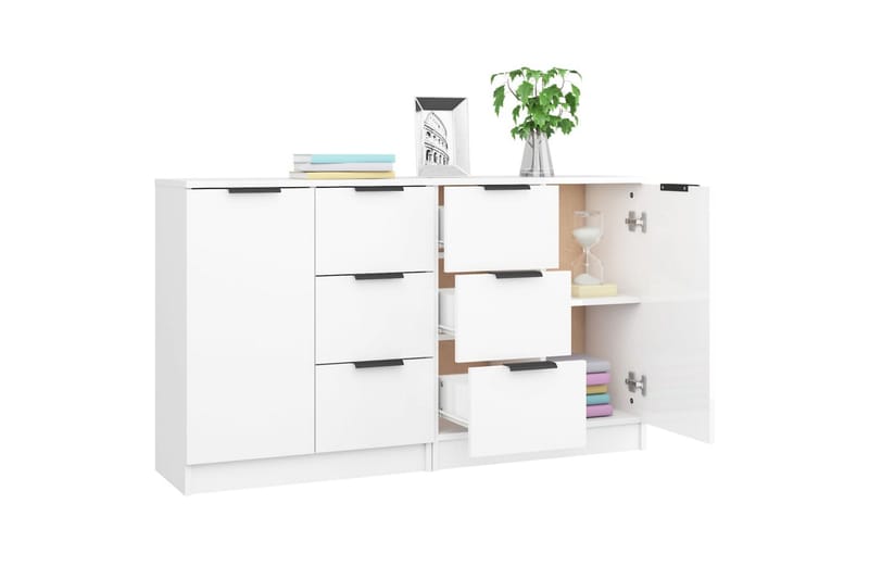 beBasic Skänkar 2 st vit högglans 60x30x70 cm konstruerat trä - Skänkar & sideboards