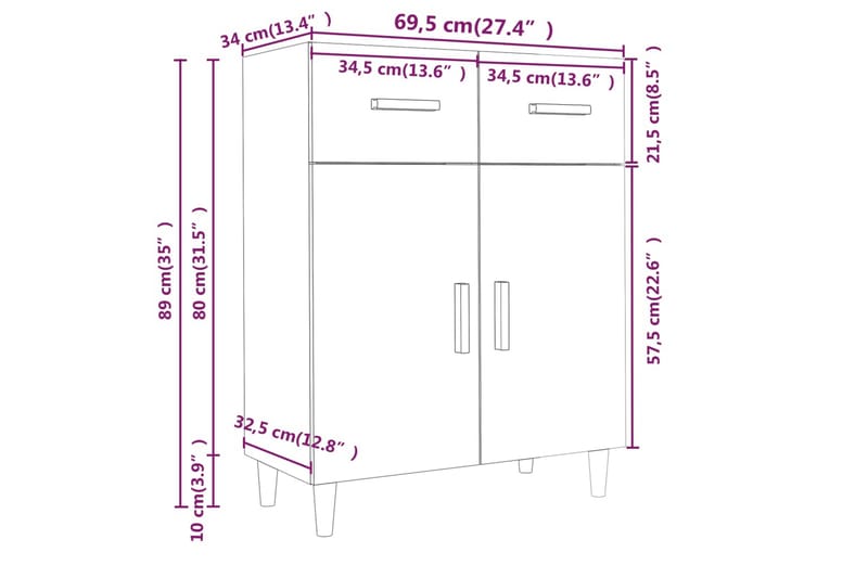 beBasic Skänkskåp vit högglans 69,5x34x89 cm konstruerat trä - Förvaring - Förvaringsmöbler - Skänkar & sideboards