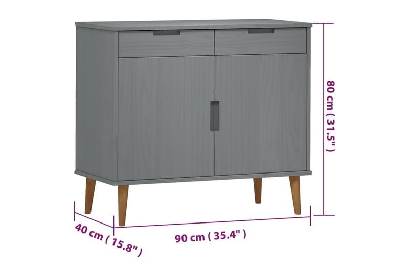 beBasic Skåp grå 90x40x80 cm massiv furu - Förvaring - Förvaringsmöbler - Skänkar & sideboards