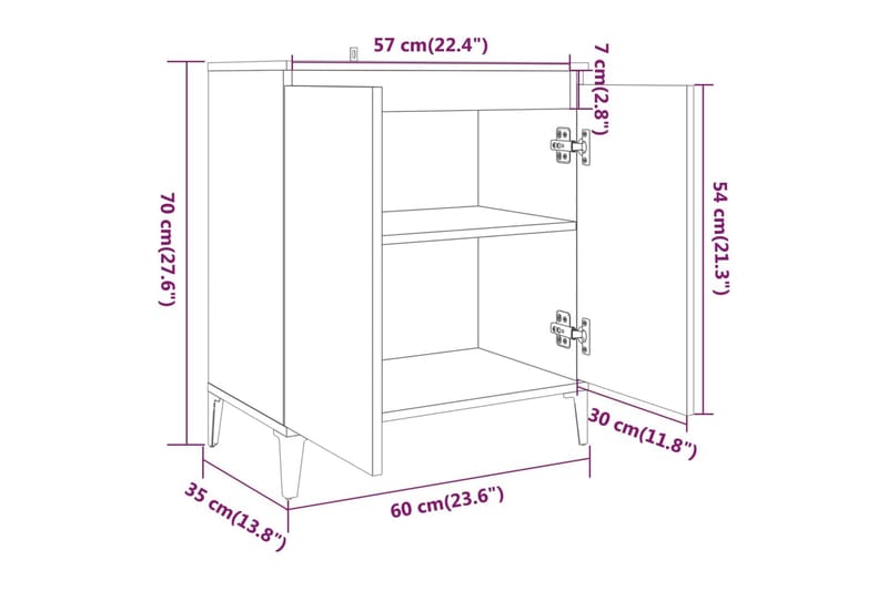 beBasic Skåp rökfärgad ek 60x35x70 cm konstruerat trä - Förvaring - Förvaringsmöbler - Skänkar & sideboards