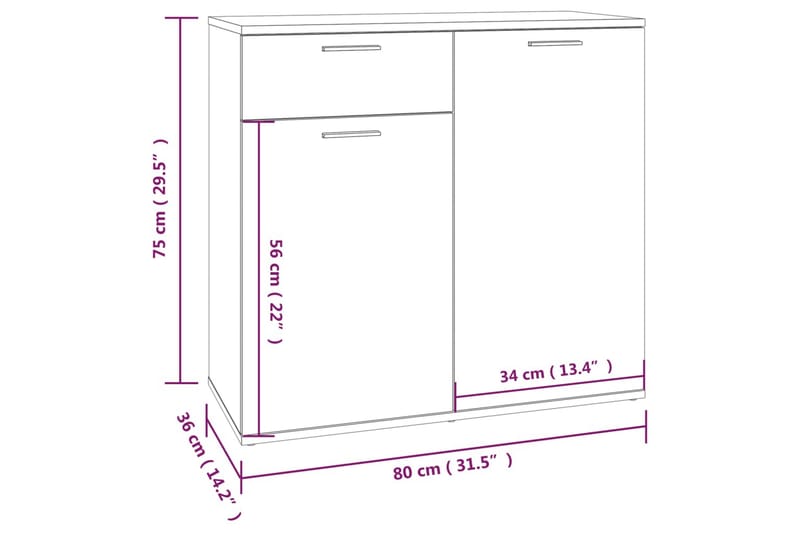 beBasic Skåp rökfärgad ek 80x36x75 cm konstruerat trä - Förvaring - Förvaringsmöbler - Skänkar & sideboards