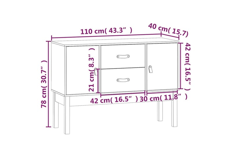 beBasic Skåp vit 110x40x78 cm massiv furu - Förvaring - Förvaringsmöbler - Skänkar & sideboards