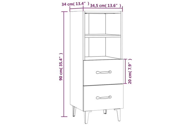 beBasic Skåp vit 34,5x34x90 cm konstruerat trä - Förvaring - Förvaringsmöbler - Skänkar & sideboards