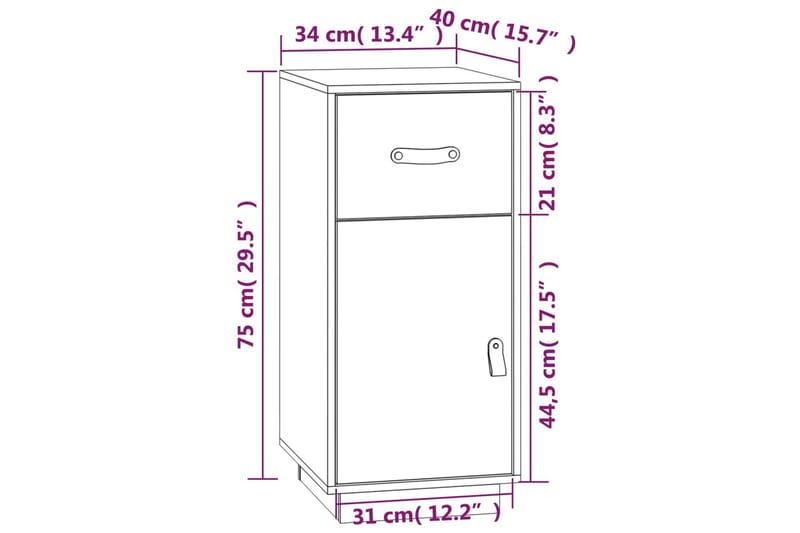 beBasic Skåp vit 34x40x75 cm massiv furu - Förvaring - Förvaringsmöbler - Skänkar & sideboards