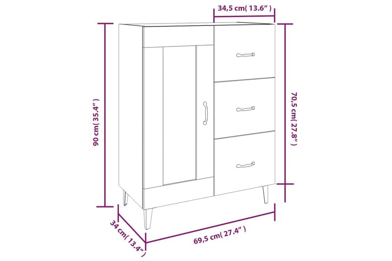 beBasic Skåp vit 69,5x34x90 cm konstruerat trä - Förvaring - Förvaringsmöbler - Skänkar & sideboards